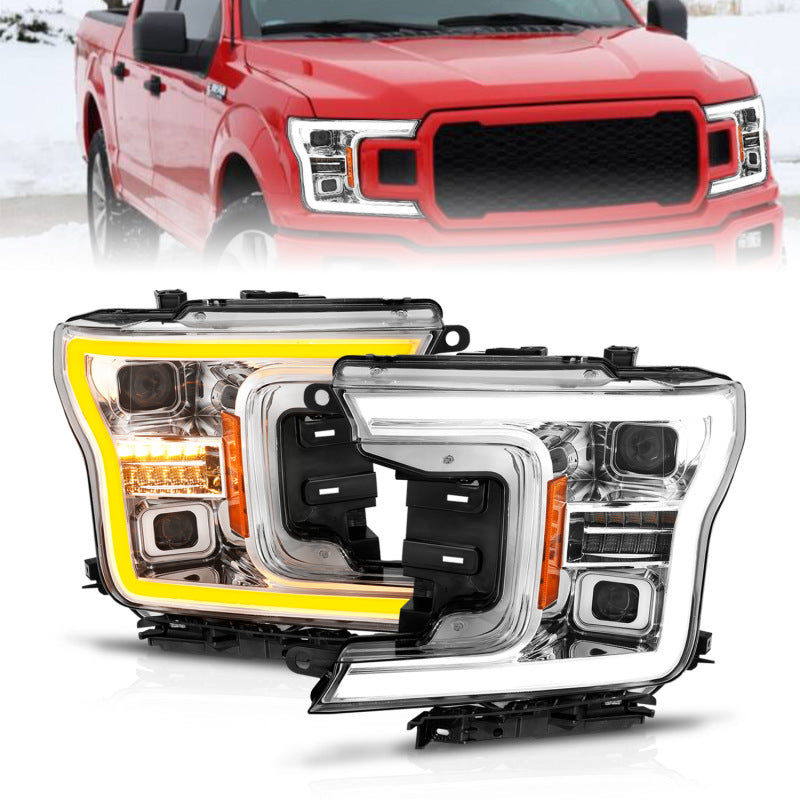 ANZO 18-20 Ford F-150 (w/o Fctry LED) Full LED Proj Headlights w/Light Bar Swtchbk Seq. Chrome w/Int 111571