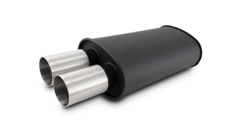 Vibrant Streetpower Flat Blk Muffler 9x5x15in Body 2.5in Inlet ID 3in Tip OD w/Dual Straight Tips 12320