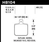 Hawk Wilwood DL Single Outlaw w/0.156in Center Hole DTC-30 Race Pads