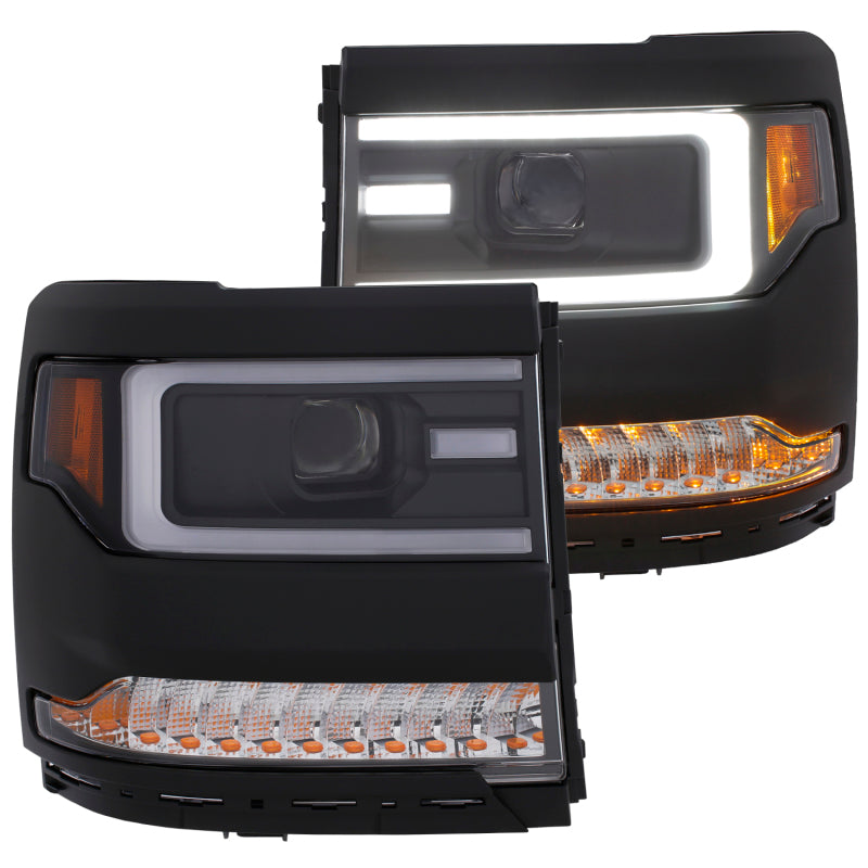 ANZO 16+ Chevy Silverado 1500 Projector Headlights Plank Style Black w/Amber/Sequential Turn Signal 111375