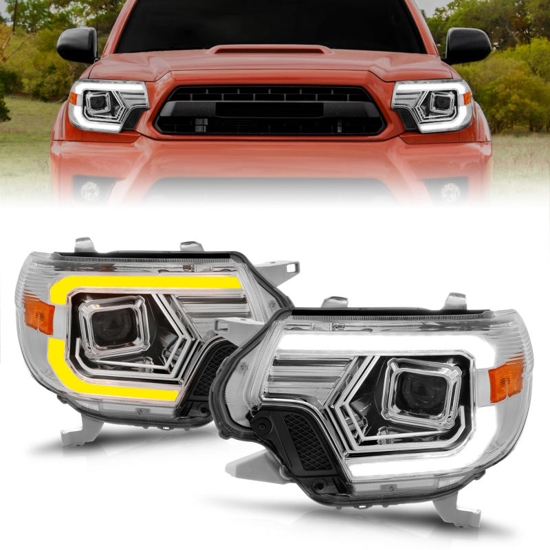 ANZO 12-15 Toyota Tacoma Projector Headlights - w/ Light Bar Switchback Chrome Housing 111557