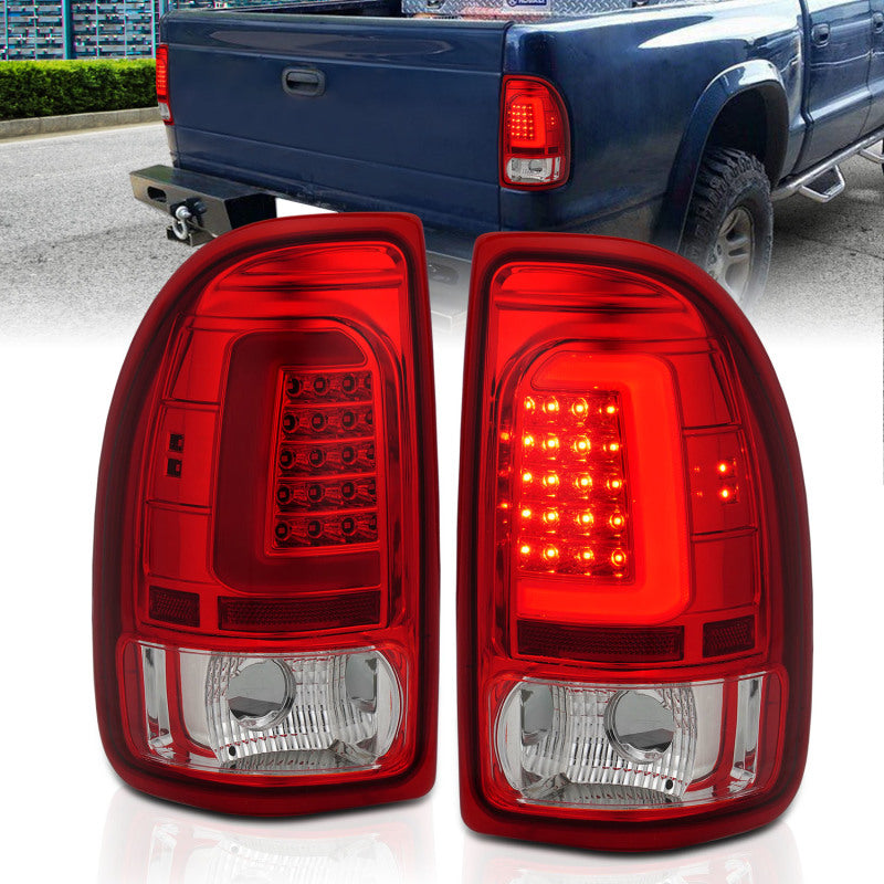 ANZO 1997-2004 Dodge Dakota LED Taillights Chrome Housing Red Lens Pair 311349