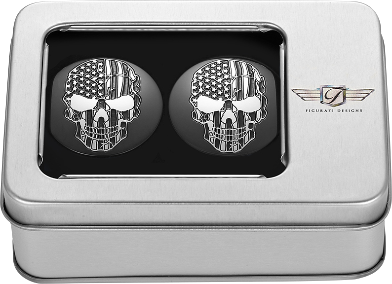 FIGURATI DESIGNS Swing Arm Covers - Contrast Cut - American Flag Skull - Custom - Black FD28-BKSKULL-CC