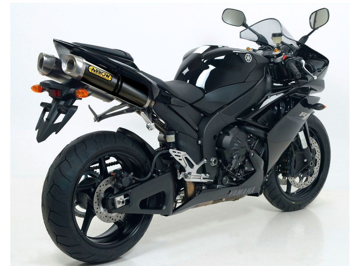 Arrow Yamaha  R1 2007-2008  Homologated Aluminium Dark Rh+Lh Thunder Silencers With Carbon End Cap 71719akn