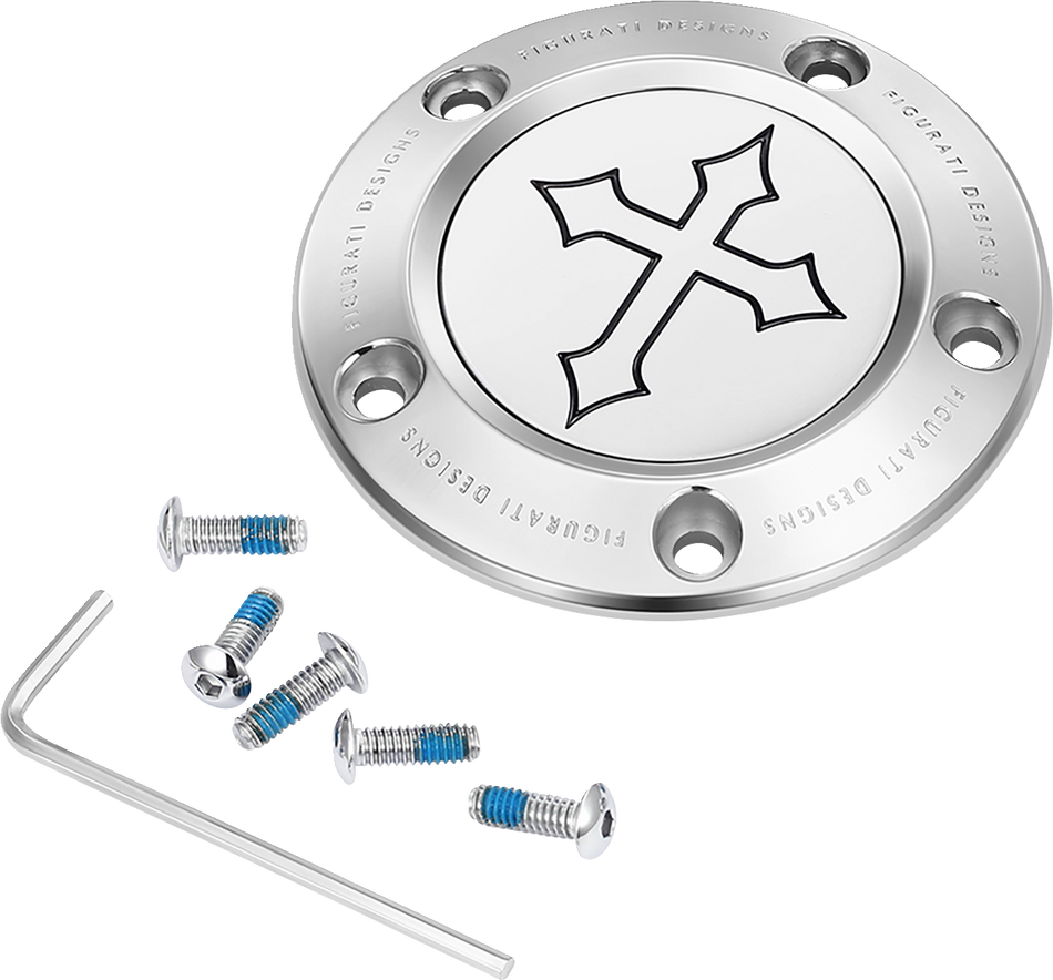 FIGURATI DESIGNS Timing Cover - 5 Hole - Cross - Stainless Steel FD41-TC-5H-SS