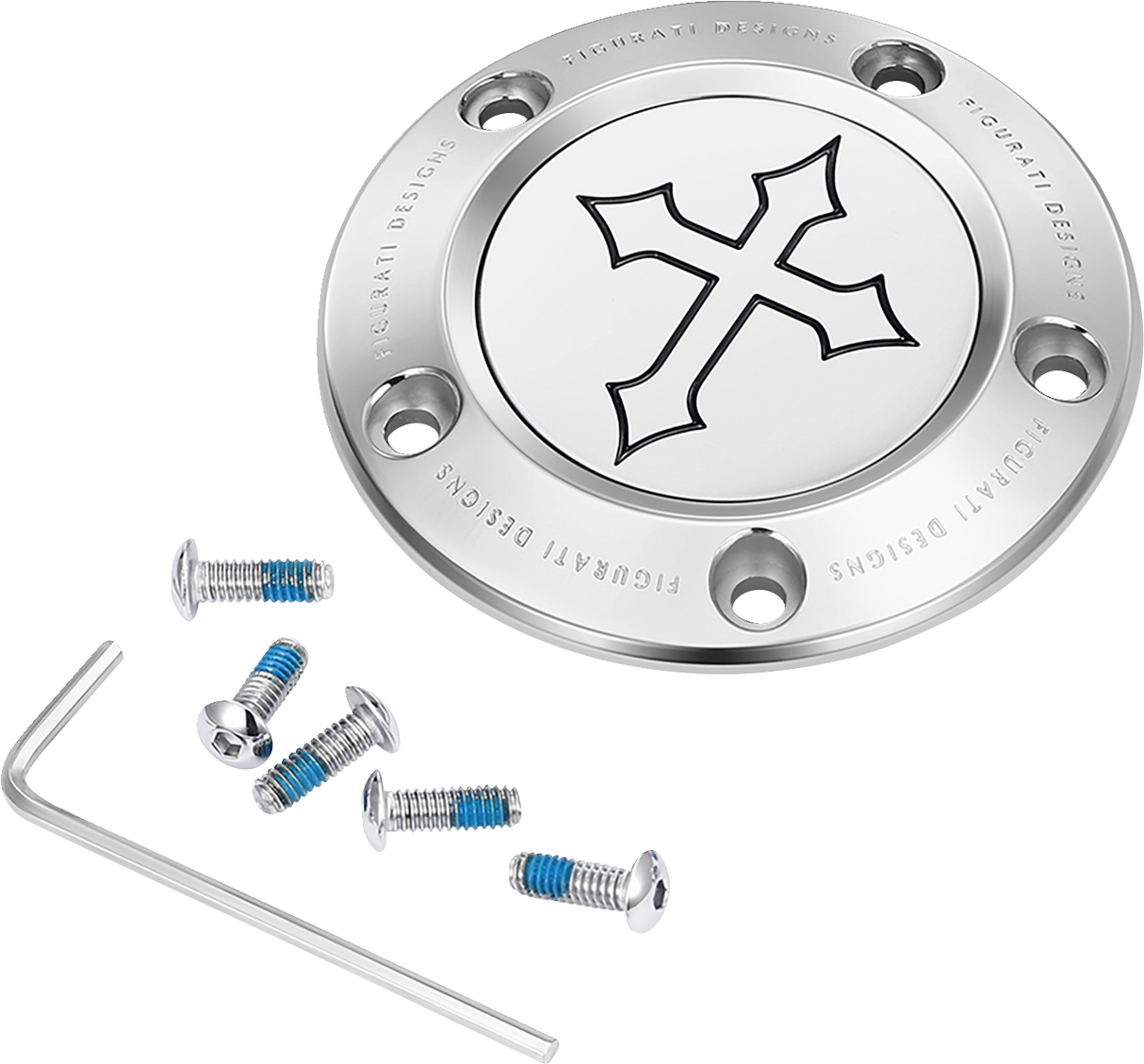 FIGURATI DESIGNS Timing Cover - 5 Hole - Cross - Stainless Steel FD41-TC-5H-SS