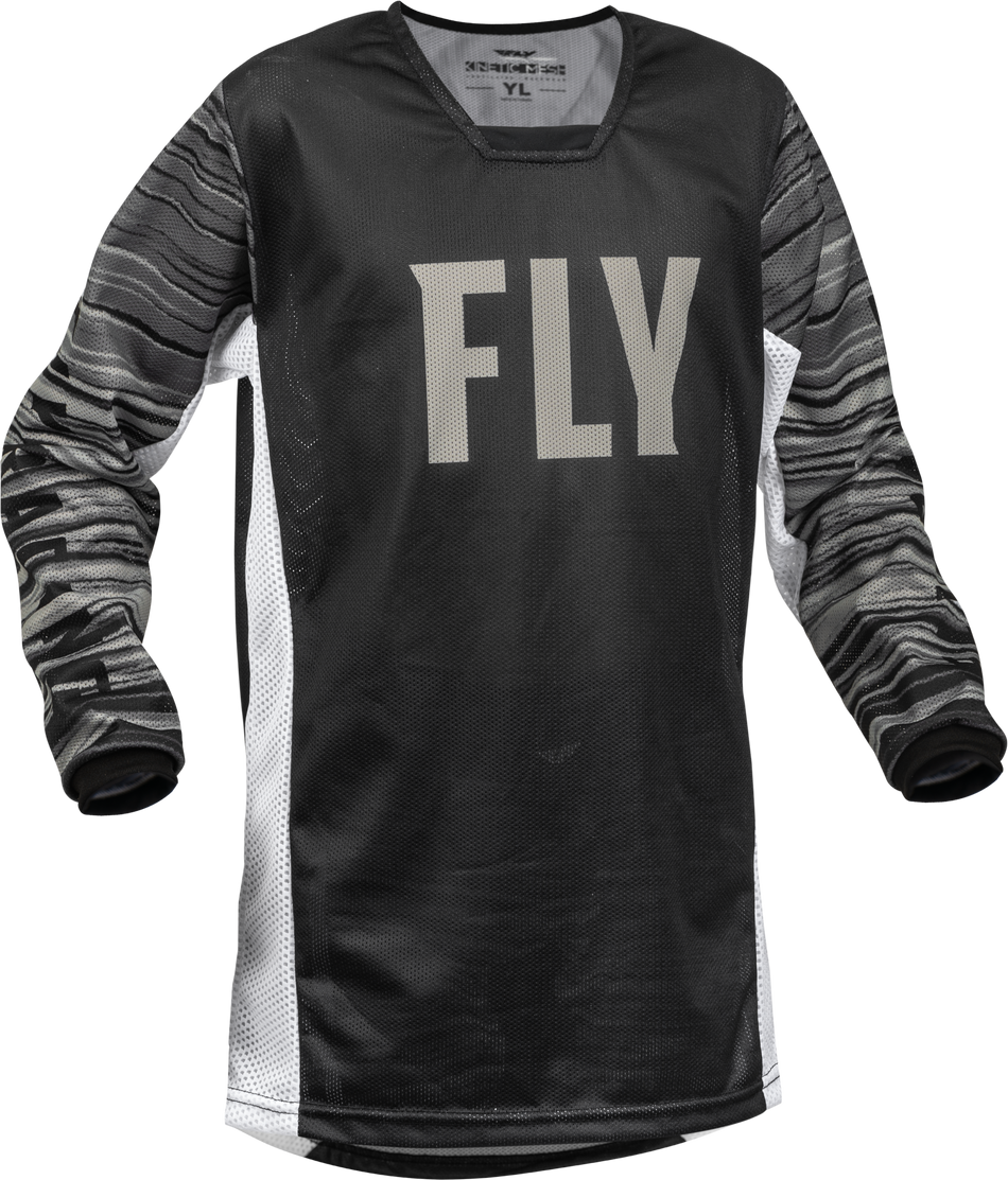 FLY RACING Youth Kinetic Mesh Jersey Black/White/Grey Yl 376-330YL