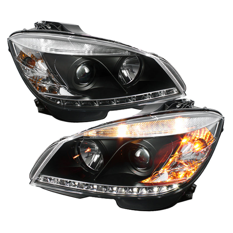 Spyder Mercedes Benz C-Class 08-11 Projector Headlights Halogen - DRL Blk PRO-YD-MBW20408-DRL-BK 5042262