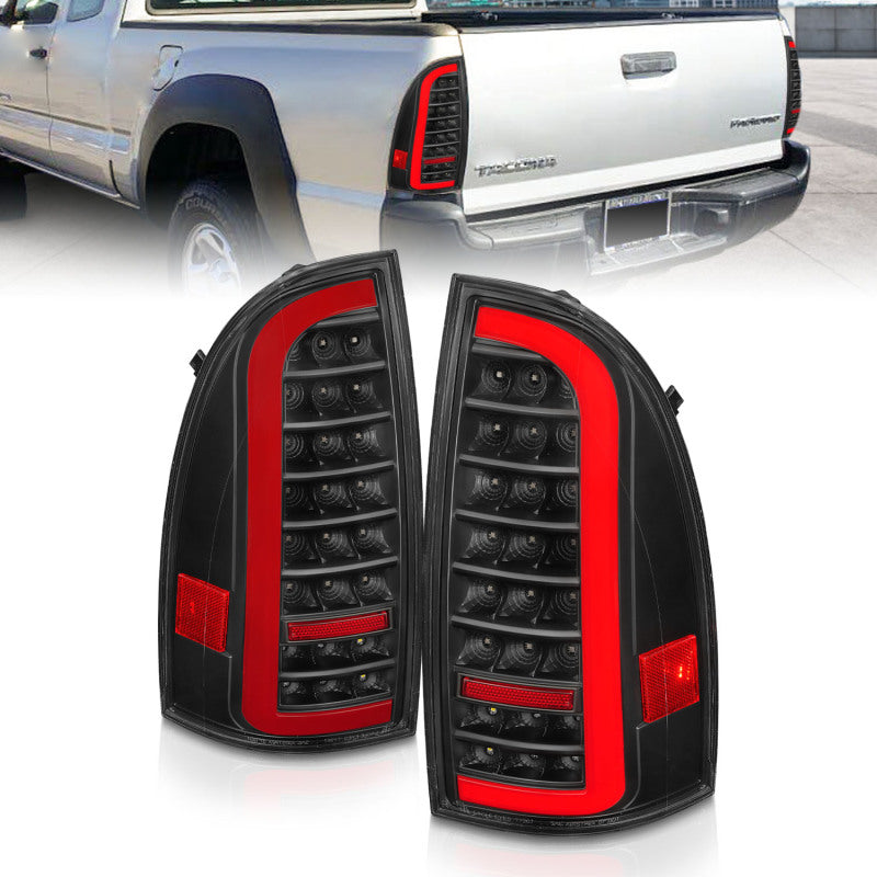 ANZO 05-15 Toyota Tacoma Full LED Tail Lights w/Light Bar Sequential Black Housing Clear Lens 311427