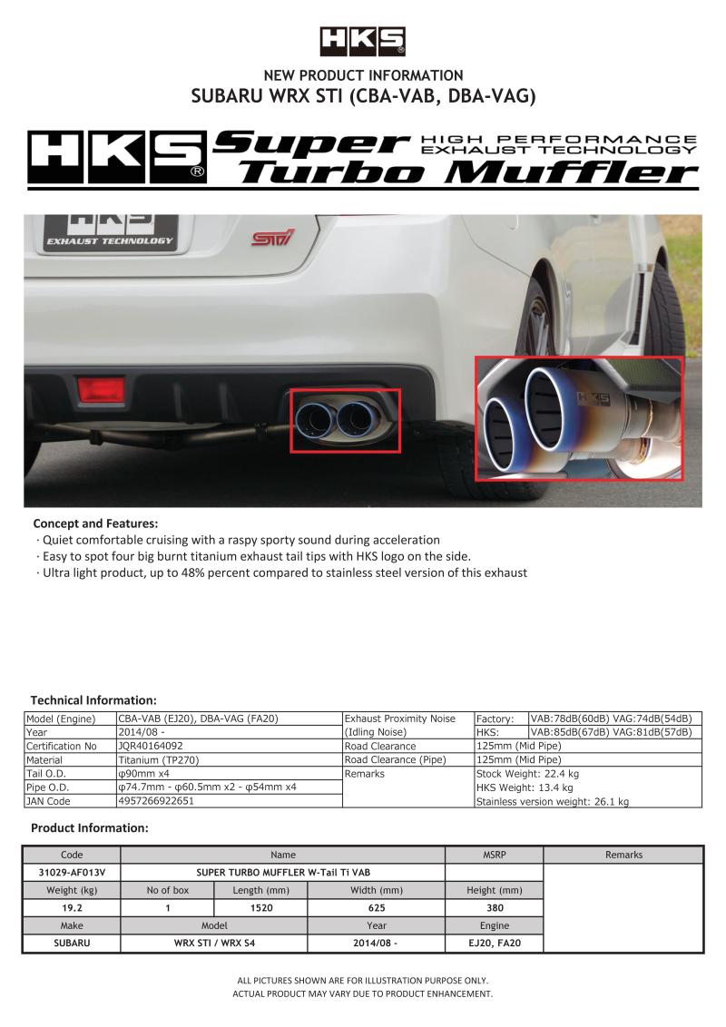 HKS SUPER TURBO MUFFLER  Ti Subaru VAB WRX STI/VAG WRX S4 31029-AF013V