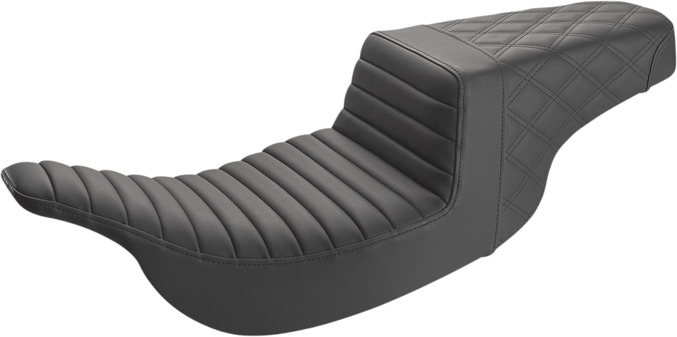 SADDLEMEN Step-Up Seat - Front Tuck-n-Roll/Rear Lattice Stitch - Black 897-07-176