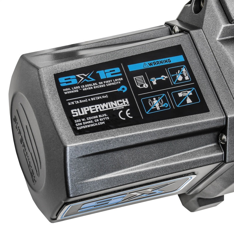 Superwinch 12000 LBS 12V DC 3/8in x 80ft Synthetic Rope SX 12000SR Winch - Graphite 1712201