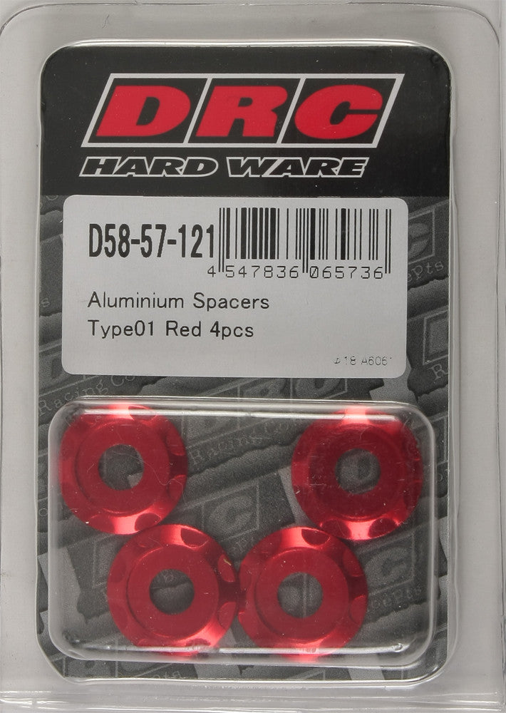 DRC Aluminum Spacers Type 1 Red M6x12mm 4/Pk D58-57-121