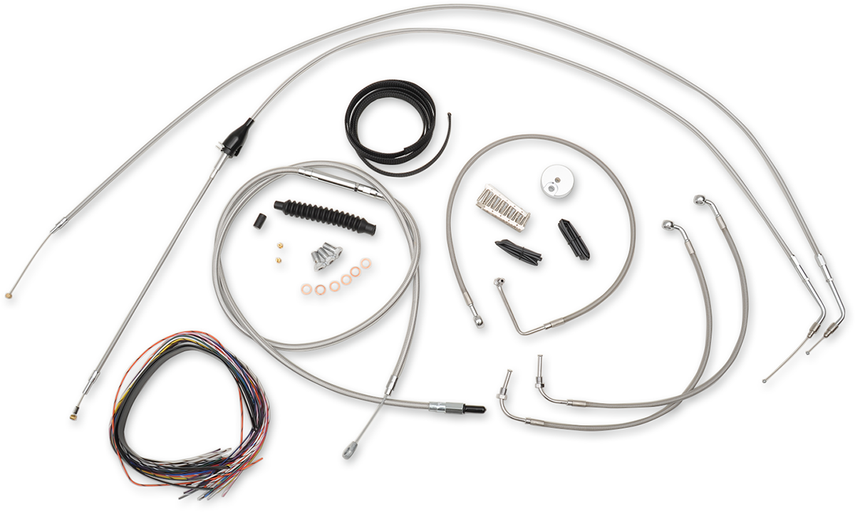 LA CHOPPERS Handlebar Cable/Brake Line Kit - Complete - Beach Bar Handlebars - Stainless LA-8006KT2A-04