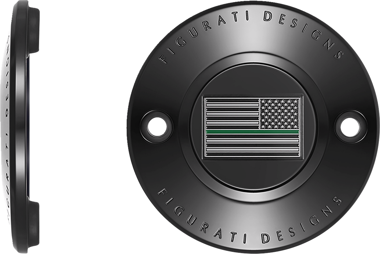 FIGURATI DESIGNS Timing Cover - 2 Hole - American - Green Line - Black FD72-TC-2H-BLK