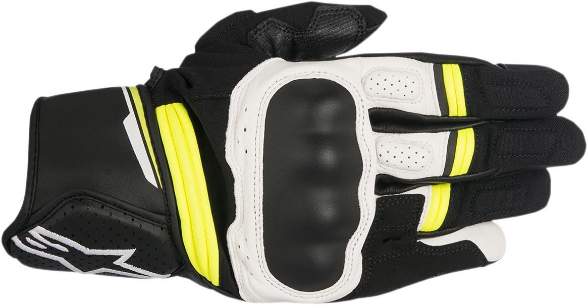 Guantes ALPINESTARS Booster - Negro/Blanco/Amarillo Fluo - Grande 3566917-125-L 