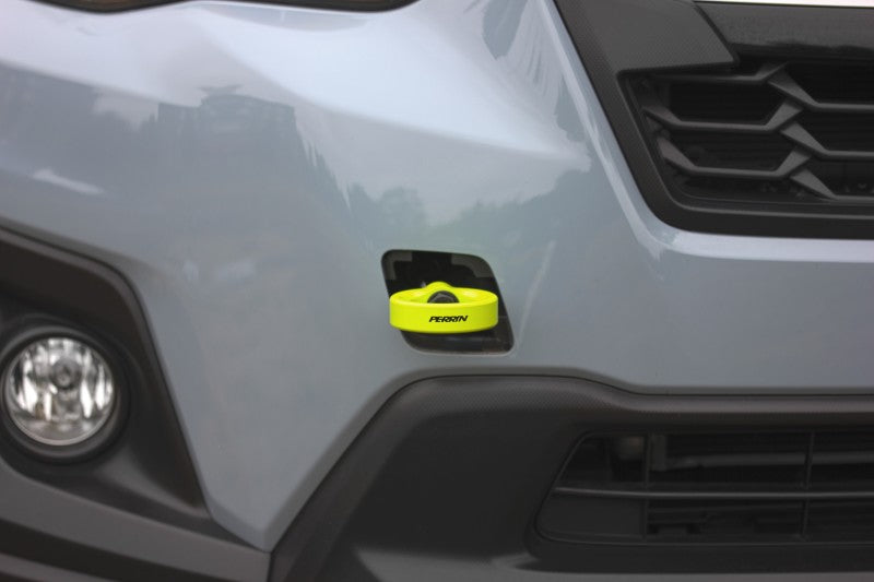 Perrin 2022 Subaru WRX / 18-21 Crosstrek / 14-21 Forester Tow Hook Kit (Front) - Neon Yellow PSP-BDY-237NY