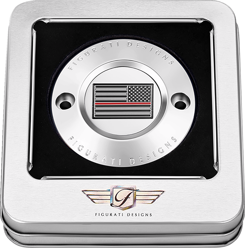 FIGURATI DESIGNS Timing Cover - 2 Hole - American - Red Line - Stainless Steel FD73-TC-2H-SS