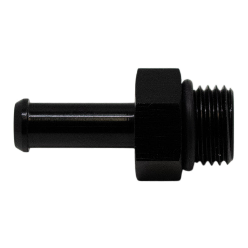 DeatschWerks 6AN ORB Male to 5/16in Male Barb Fitting (Incl O-Ring) - Anodized Matte Black 6-02-0505-B