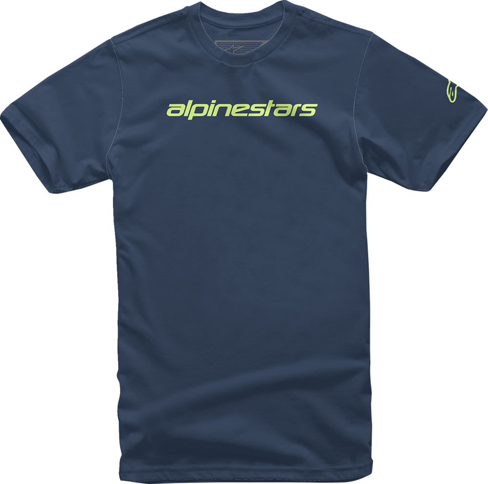 ALPINESTARS Linear Wordmark T-Shirt - Navy/Lime - 2XL 12127202070362X