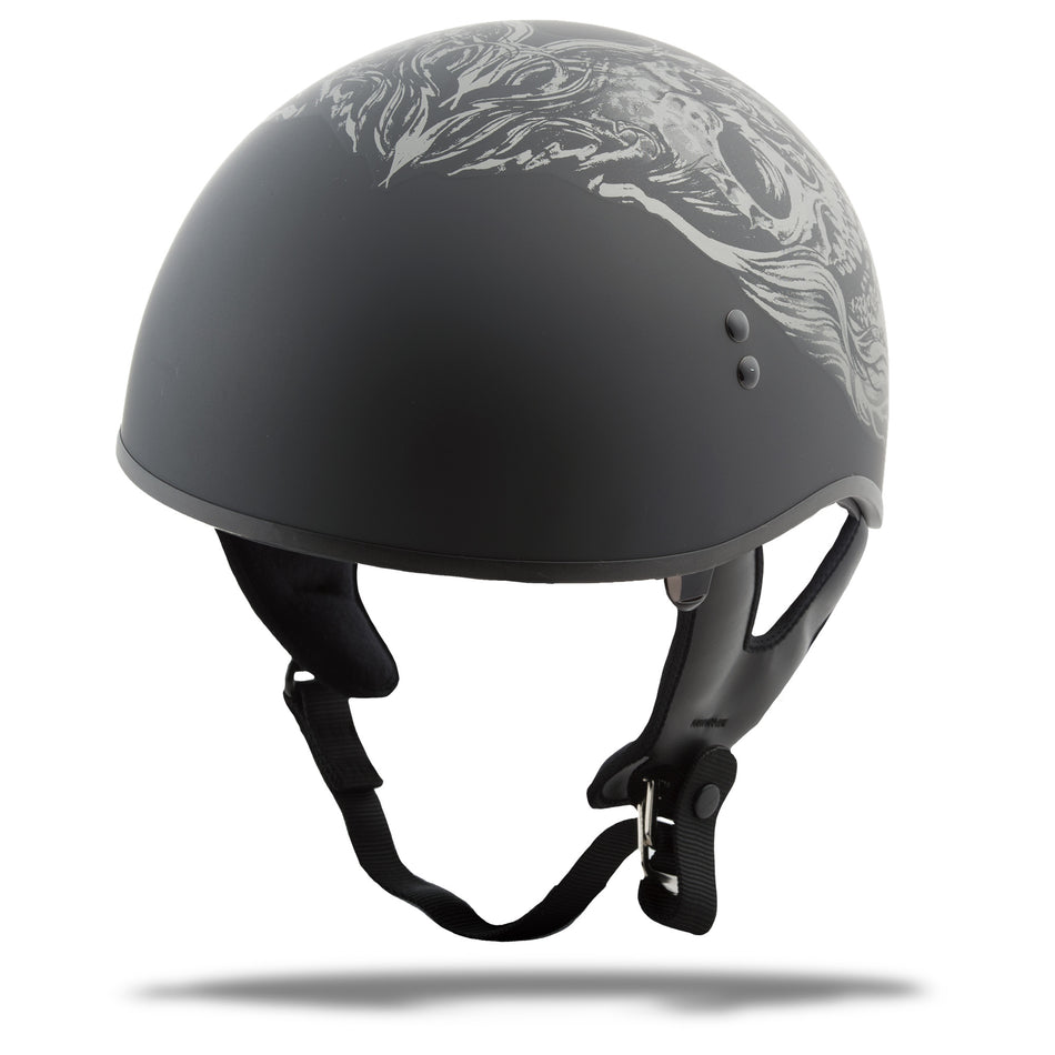 GMAX Hh-65 Half Helmet Ghost/Rip Naked Matte Black/Silver Md G1655075