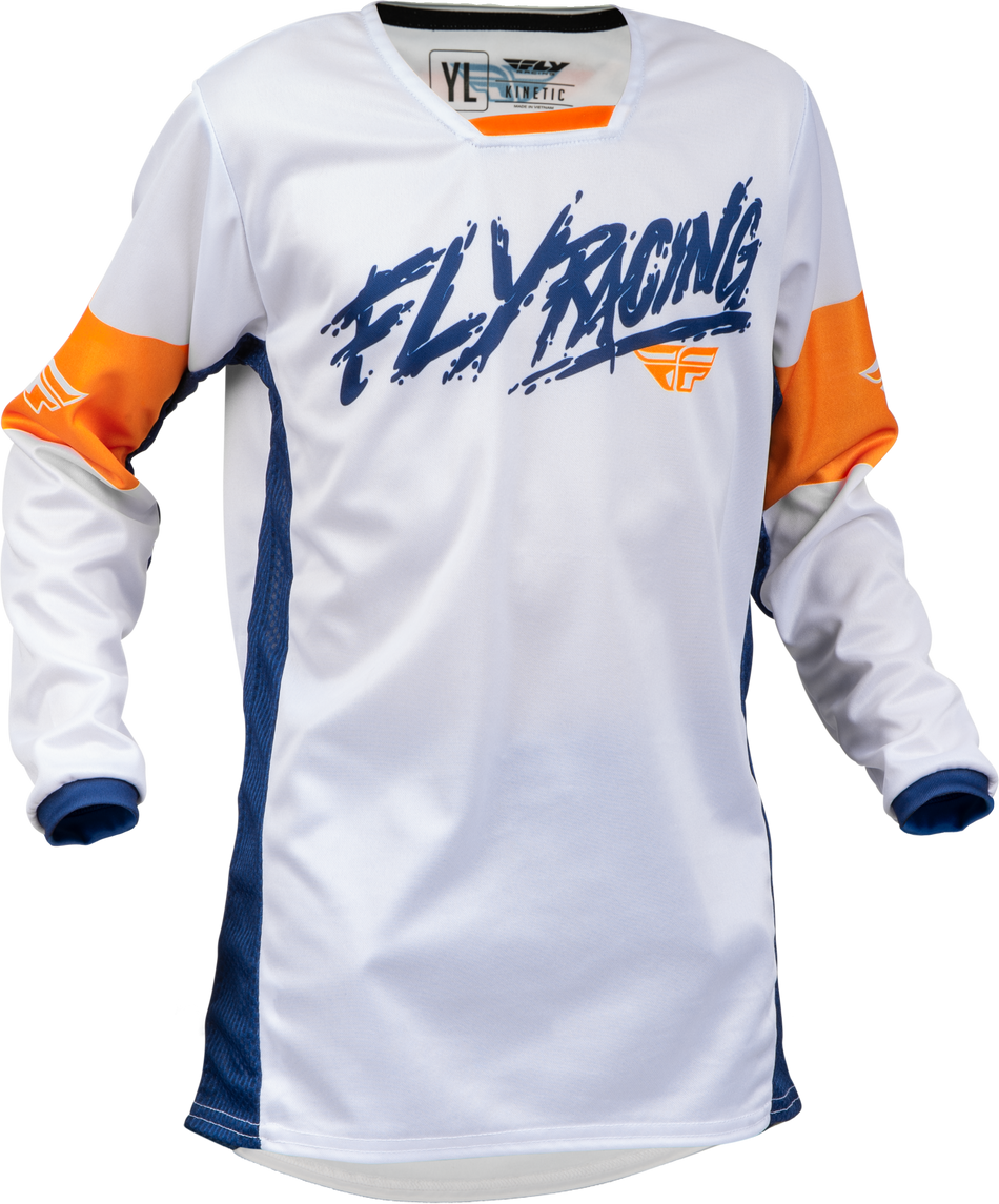 FLY RACING Youth Kinetic Khaos Jersey White/Navy/Orange Ys 376-425YS