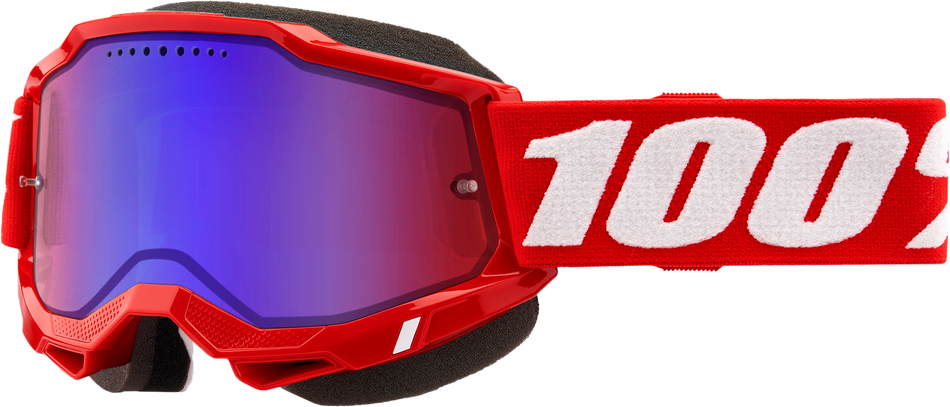 100% Accuri 2 Snowmobile Goggle Neon Red Mirror Red/Blue Lens 50022-00005