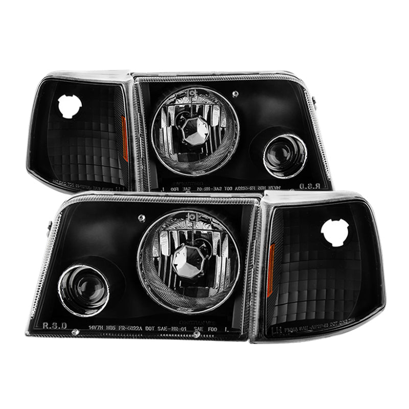 Xtune Ford Ranger 93-97 Projector Headlights w/ Corner Lights Black PRO-JH-FR93-SET-BK 9029387