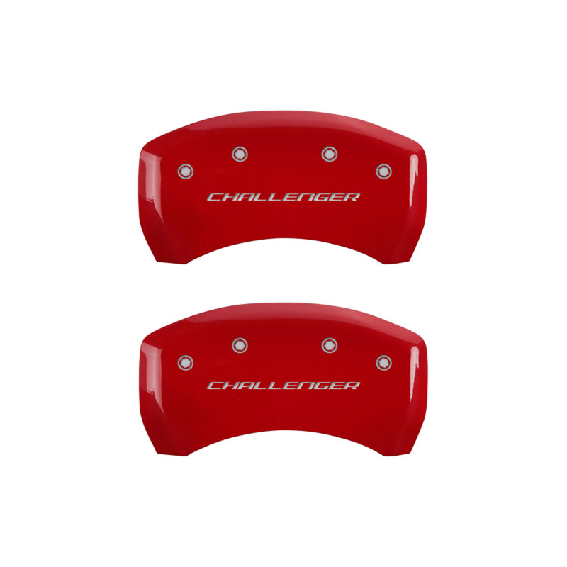 MGP 4 Caliper Covers Engraved Front & Rear Block/Challenger Red finish silver ch 12181SCLBRD