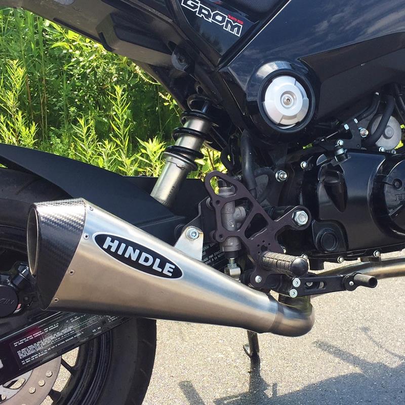 Hindle exhaust grom 2014-2016 evo megaphone system satin ss, w/carbon tip
