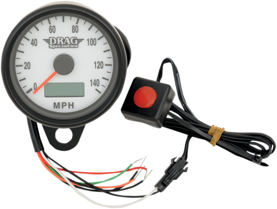 DRAG SPECIALTIES 2.4" MPH Programmable Mini Electronic Speedometer with Odometer/Tripmeter - Matte Black - White Face 21-6893BDSWNU