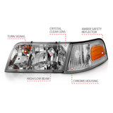 ANZO 1998-2005 Ford Crown Victoria Crystal Headlight Chrome With Bumper Light (OE) 121556