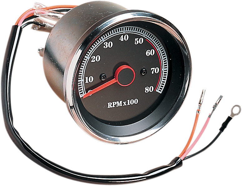 DRAG SPECIALTIES 8000 RPM Electronic Tachometer - Stainless Housing Ring - Black Face 74106
