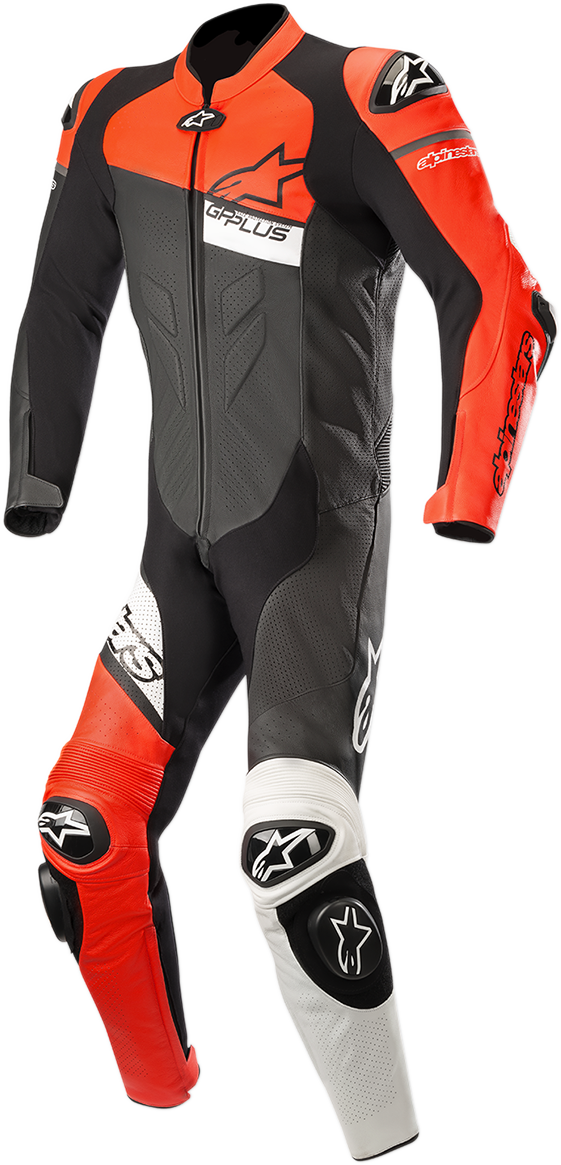 ALPINESTARS GP Plus Venom 1-Piece Leather Suit - Black/Red Fluorescent/White - US 48 / EU 58 3150818-1321-58