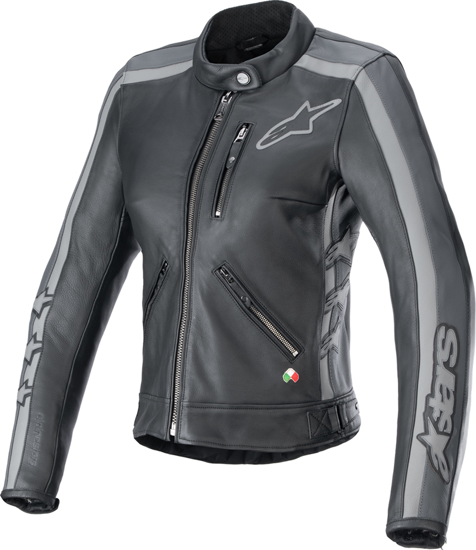 ALPINESTARS Stella Dyno Leather Jacket - Black Tar Gray/Dark Gray - 2XL 3113924-1296-2X