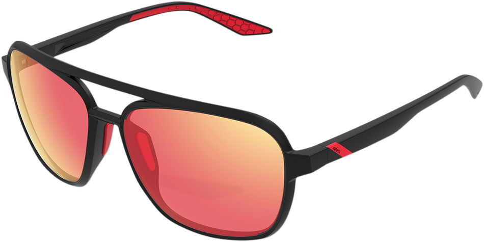 100% Kasia Aviator Sunglasses - Round - Black - Red Mirror 61042-100-43