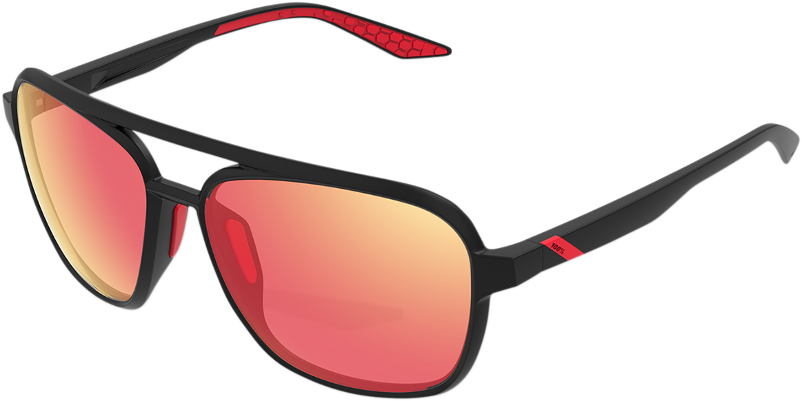 100% Kasia Pilotensonnenbrille - Rund - Schwarz - Rot verspiegelt 61042-100-43