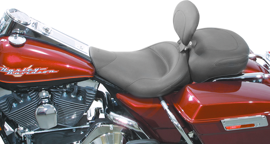 MUSTANG Wide Solo Seat - With Backrest - Vintage - Black - Smooth - Road King '97-'07 79100