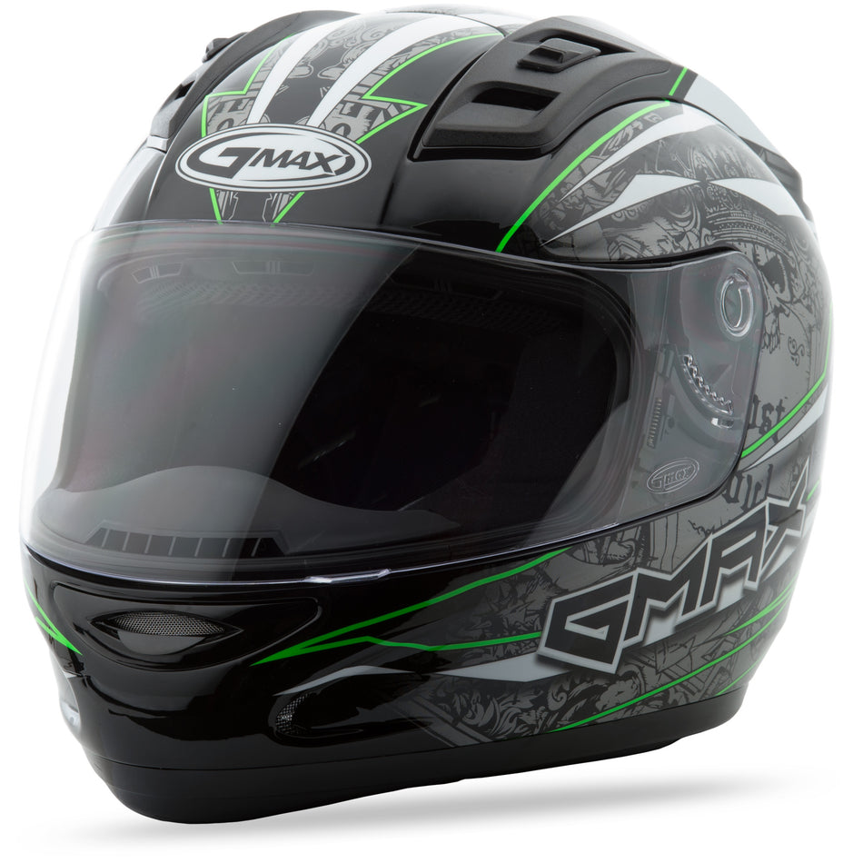 GMAX Gm-69 Full-Face Mayhem Helmet Black/Silver/Hi-Vis Green Lg G7693676 TC-23