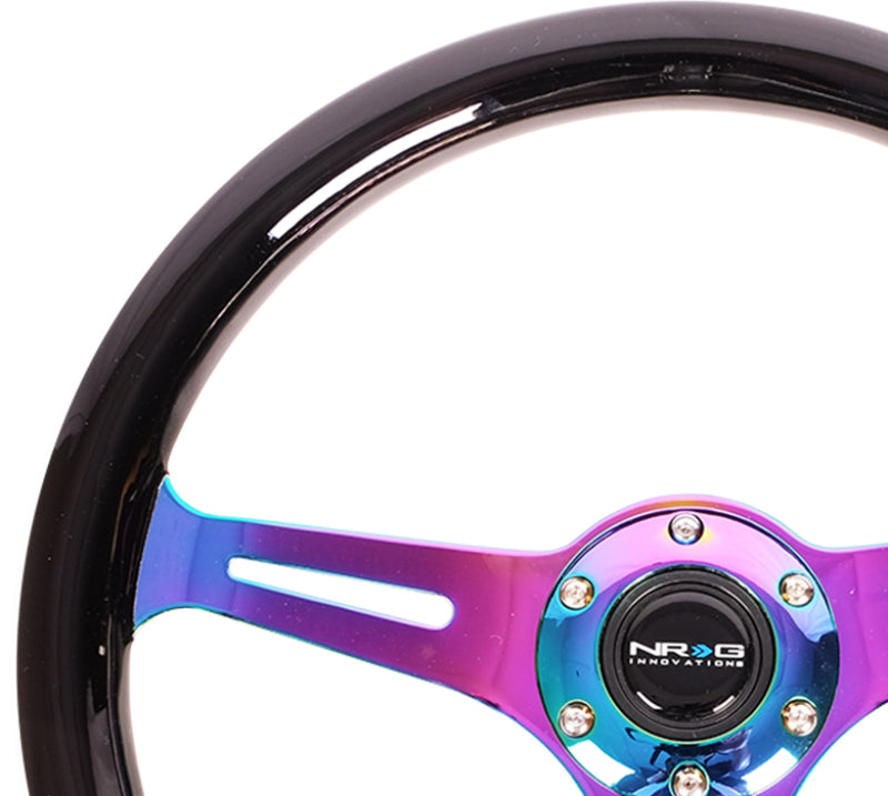 NRG Classic Wood Grain Steering Wheel (350mm) Black Paint Grip w/Neochrome 3-Spoke Center ST-015MC-BK