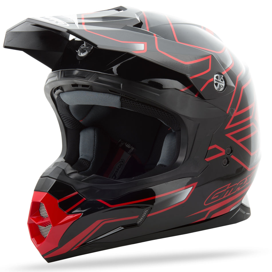 GMAX Mx-86 Off-Road Step Helmet Black/Black/Red Lg G3862206N TC-1