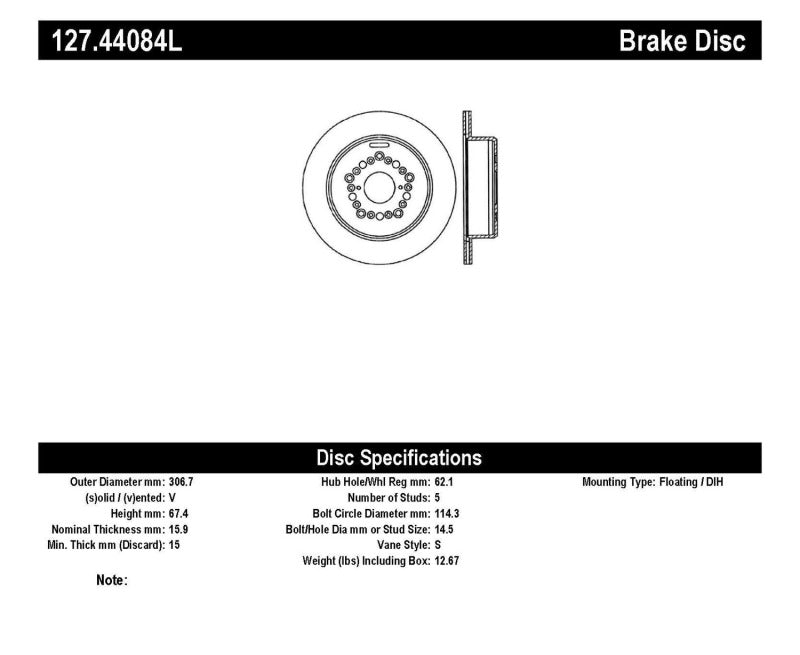 StopTech Power Slot 93-97 Lexus GS Series/95-00 LS400/92-00 SC400 Rear Left Drilled & Slotted Rotor 127.44084L