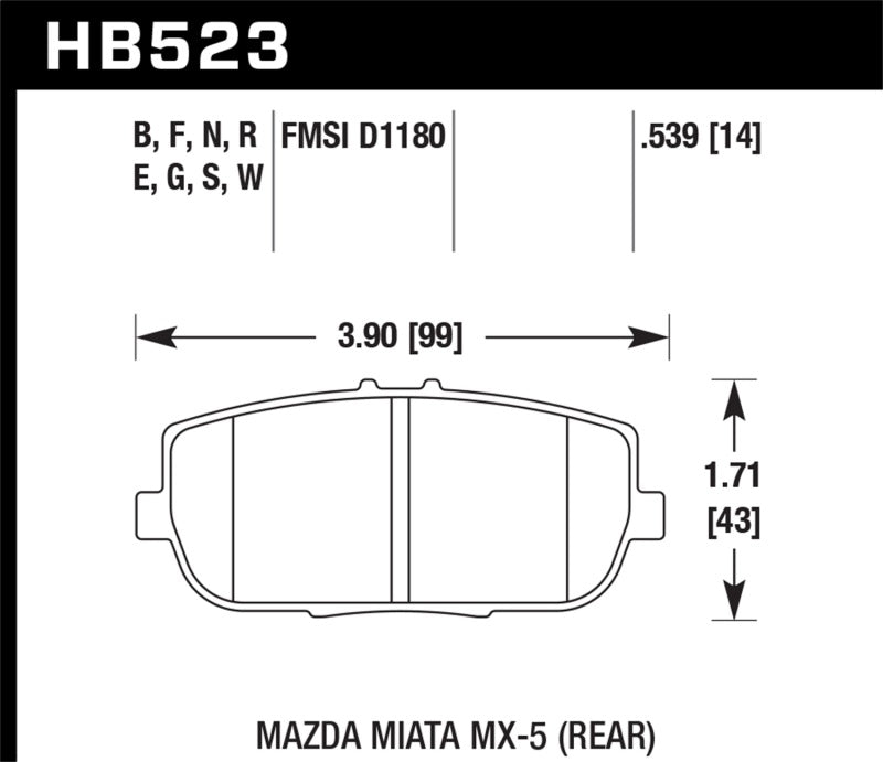 Hawk 06-10 Mazda Miata MX-5 DTC-30 Race Rear Brake Pads KHB523W.539