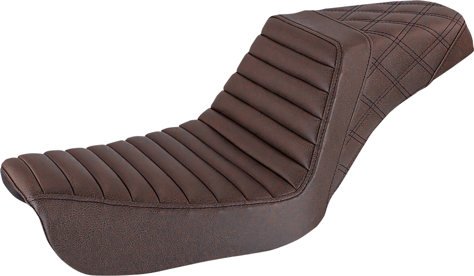 SADDLEMEN Step-Up Seat - Front Tuck-n-Roll/Rear Lattice Stitch - Brown - FXD 804-04-176BR