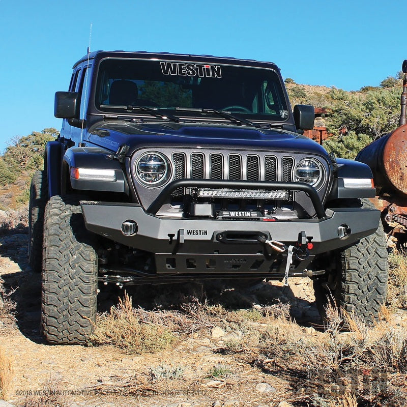 Westin 18-19 Jeep Wrangler JL WJ2 Full Width Front Bumper w/Bull Bar Textured Black 59-80115