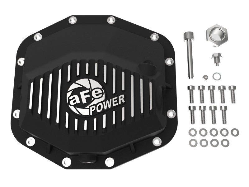 aFe POWER 21-22 Ram1500 TRX Hemi V8 6.2L PRO Series Rear Diff Cover Black w/Machined Fins & Gear Oil 46-71281B