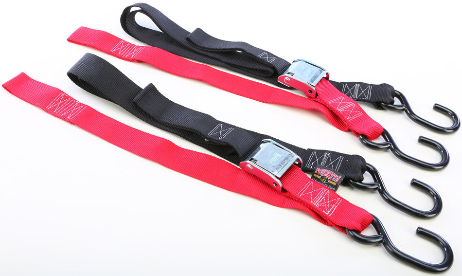 POWERTYE Tie-Down Cam S-Hook Soft-Tye 1.5"X6' Black/Red Pair 29621