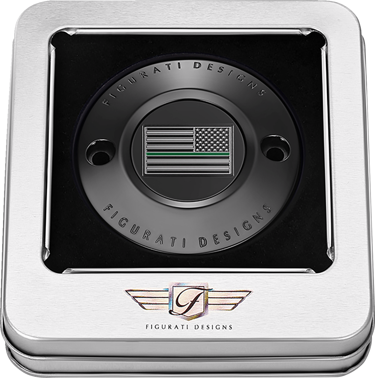 FIGURATI DESIGNS Timing Cover - 2 Hole - American - Green Line - Black FD72-TC-2H-BLK