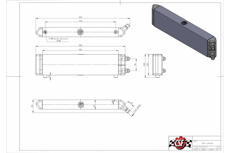 CSF Universal Dual-Pass Internal/External Oil Cooler - 22.0in L x 5.0in H x 2.25in W 8066