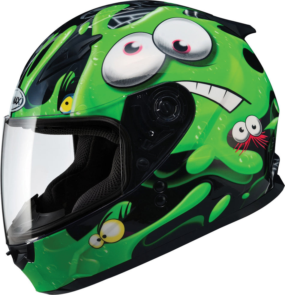 GMAX Gm-49y Full Face Helmet Slimed Black/Green Ym G7491461 TC-3